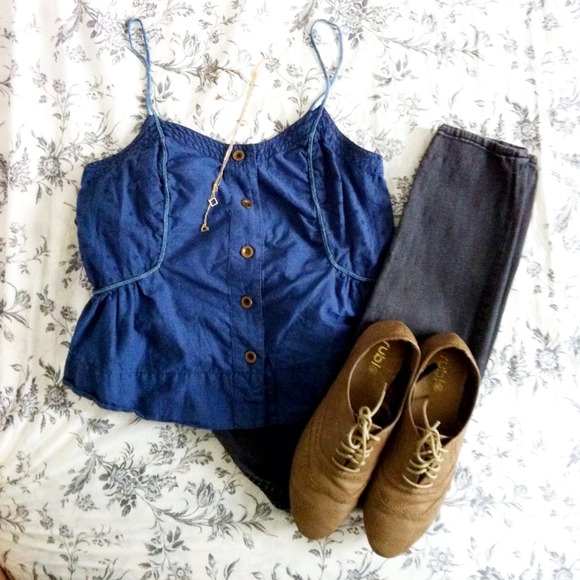 Blue Spaghetti Strap Button Up