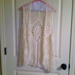 White Crotchet Cardigan with Trimming at Bottom