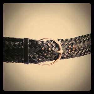 Black leather braided belt with glitter accent