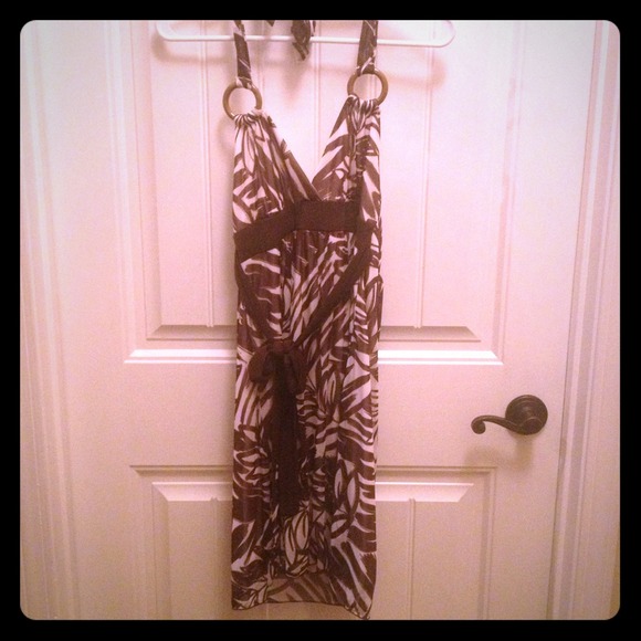 Brown + Cream Halter Dress