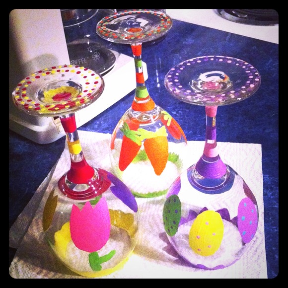 Hand painted wine glass candle holders!