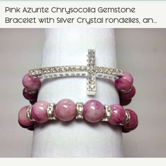 Pink azurite chrysocolla set with cross