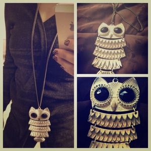 🚫Reserved🚫 Long White Owl Brass & Jewel Necklace