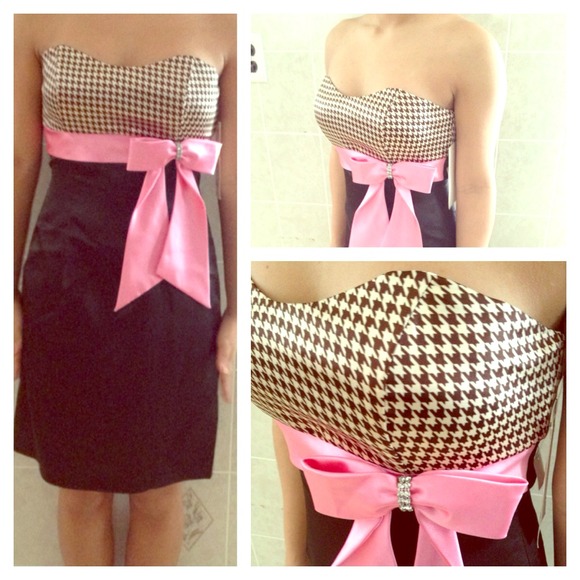 pink & brown strapless dress