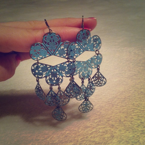 Teal and Bronze Dangle Earrings. - Picture 1 of 1