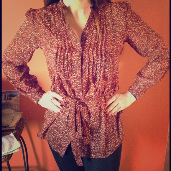 💕 SOLD 💕 Sheer button down blouse with belt