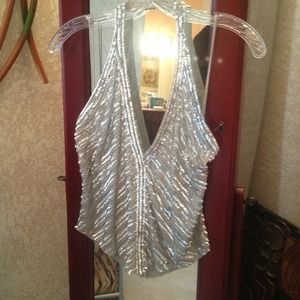 Silver sequin halter