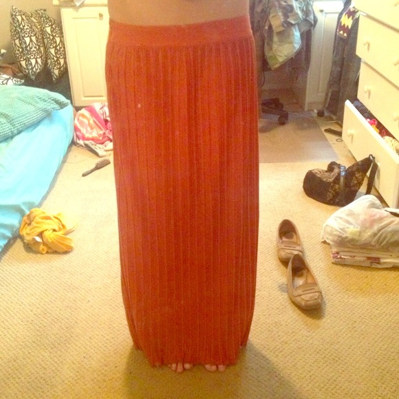 SOLD******Orange Pleated Long Skirt
