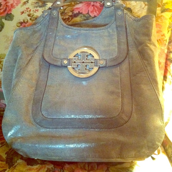 Authentic Tory Burch gray lizard handbag