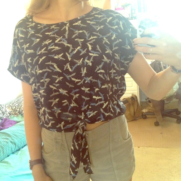 Tie-Front Top with Bird Print