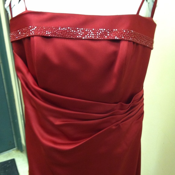 Red floor length prom dress