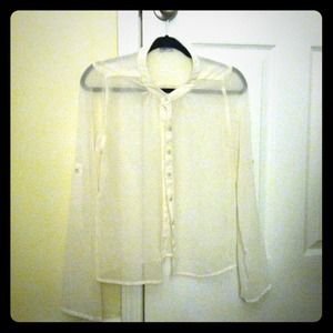 Sheer white button-up blouse
