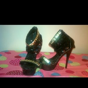 Sequin and gold panel sandal stilettos!