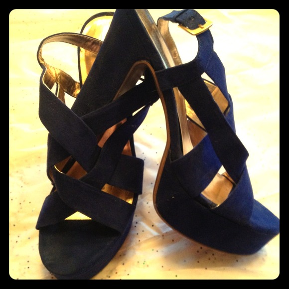 Blue suede heels