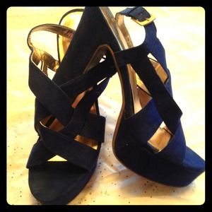 Blue suede heels