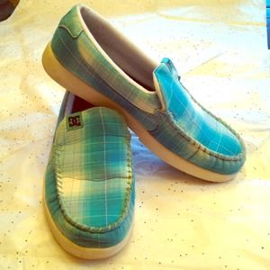 Blue plaid DC slip ons