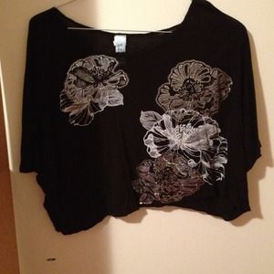 Half Top Black and Silver Flowers