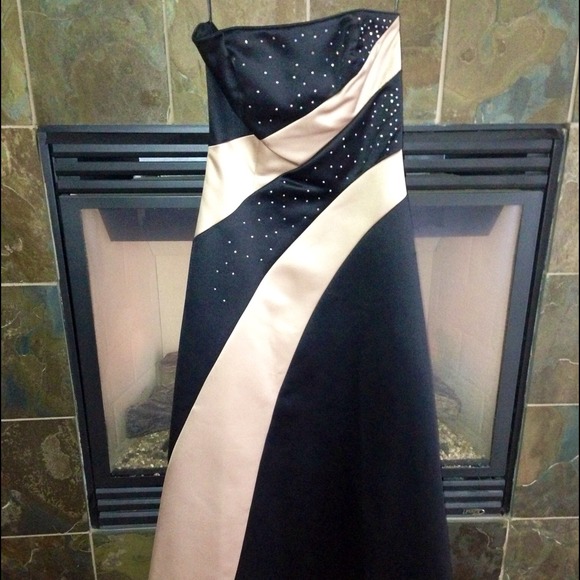 Floor Length Black and Caramel Formal Dress