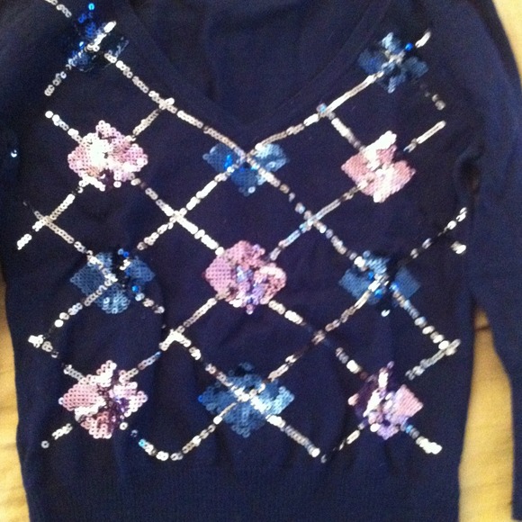 Navy blue sequin argyle sweater - Picture 2 of 2