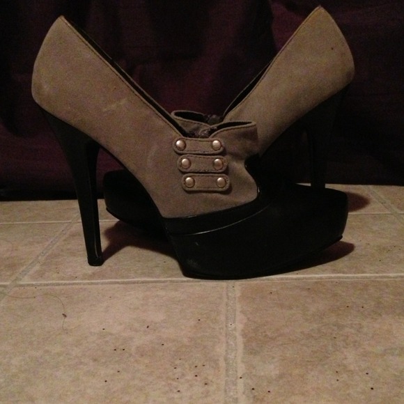 Grey suede high heel booties