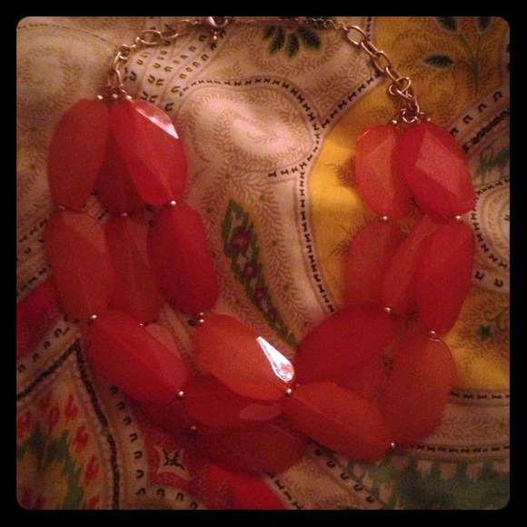 Orange chunky three strand necklace never worn