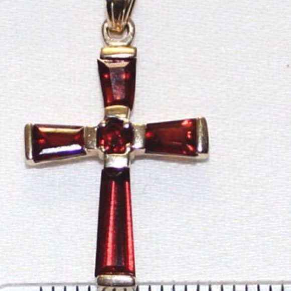 Garnet Cross Pendant in Solid 10k yellow gold