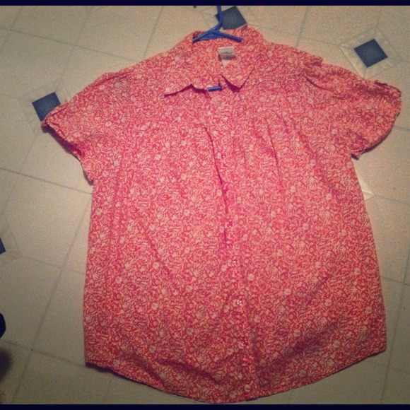 Coral blouse with pretty floral pattern