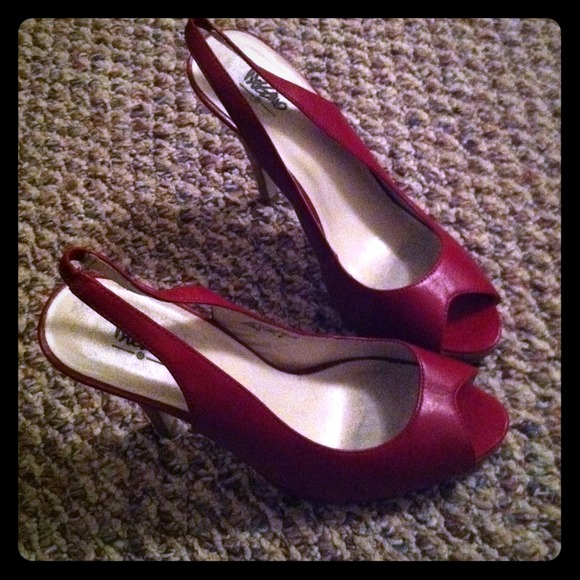 Red peep toe heels