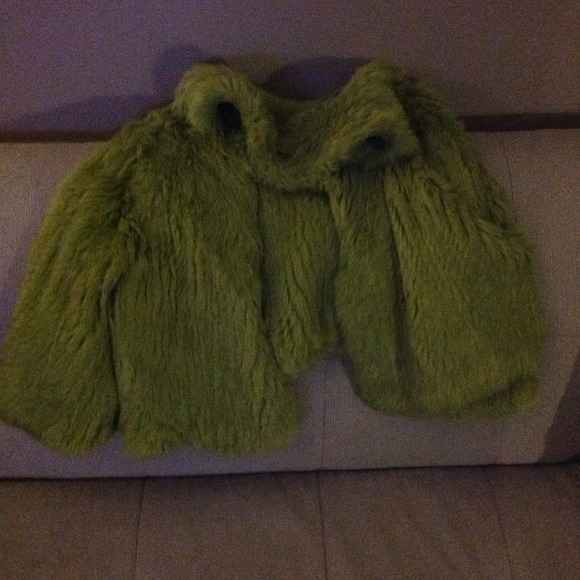 Cropped rabbit fur jacket. Short sleeve.