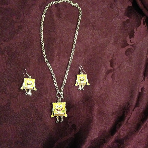 Silver Jewelry - Sponge Bob Silver Necklace&Earrings Set