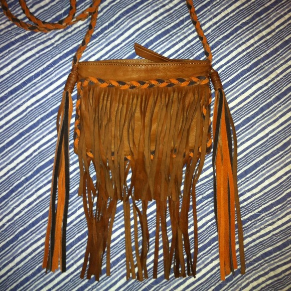 Topshop real leather cross body tassel bag