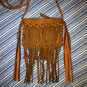 Topshop real leather cross body tassel bag