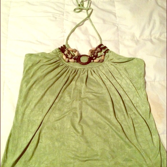 ⛔SOLD⛔Green & brown beaded Tank