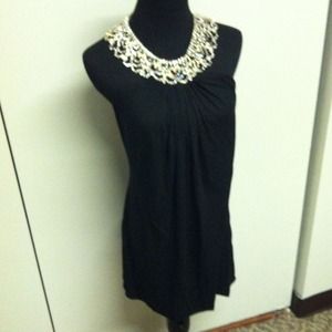 Black dress with rhinestone necklace