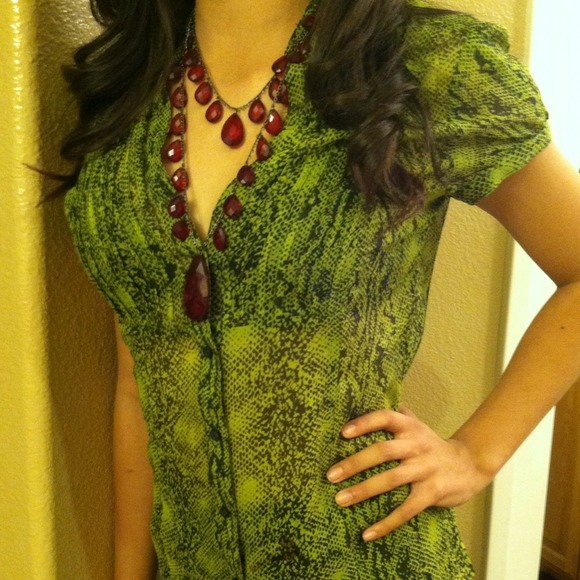 ❤SOLD IN BUNDLE❤Green Snake Print Sheer Blouse
