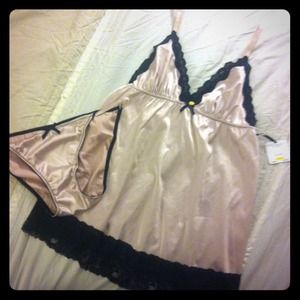 Jessica Simpson Blush Satin w/ Black Lace Lingerie