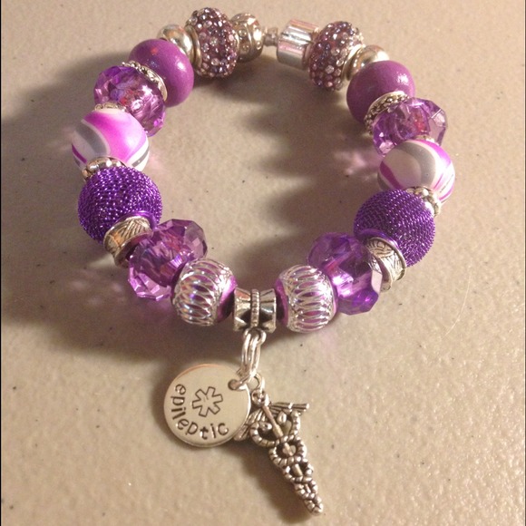 Cre8tiveAwareness Jewelry - Sparkling Purple Epileptic Medical Alert Bracelet