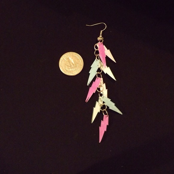 NEW! Blue and Pink Lightening Bolt Dangle Earrings - Picture 3 of 3