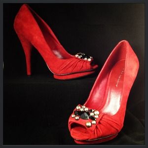 BCBGeneration Dante Oxblood Red Suede Peep Toe...