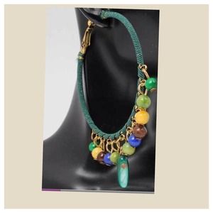 Handmade olive thread and beaded hoop earrings!