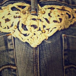 Lace embellished jeans