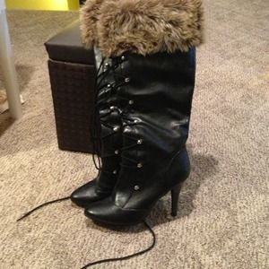 Tall feather high heel boots