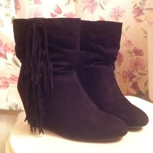 REDUCED AE Black Fringe Wedge Boots!