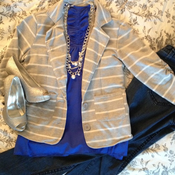 TRADED Heather & White Stripe Blazer
