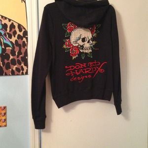 Ed hardy rhinestone zip up hoodie