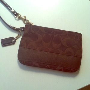 Signature stripe coach wristlet