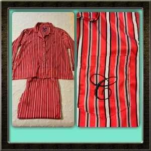 Silky red, white, and black striped pajamas