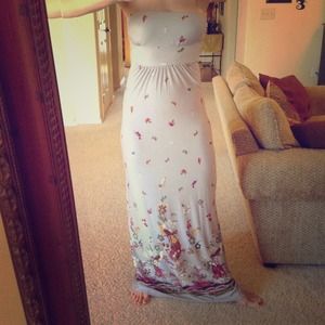 Strapless maxi dress.