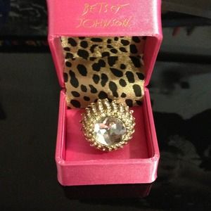 Vintage gold Betsey Johnson ring,crystal embelish