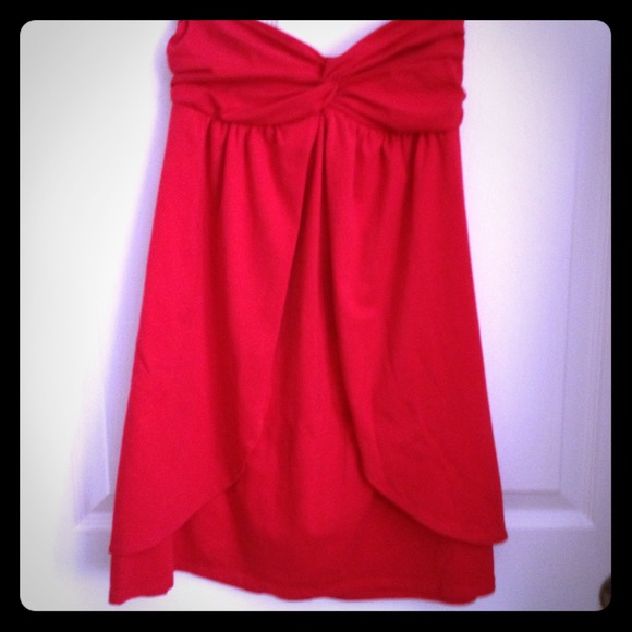 Red strapless summer dress